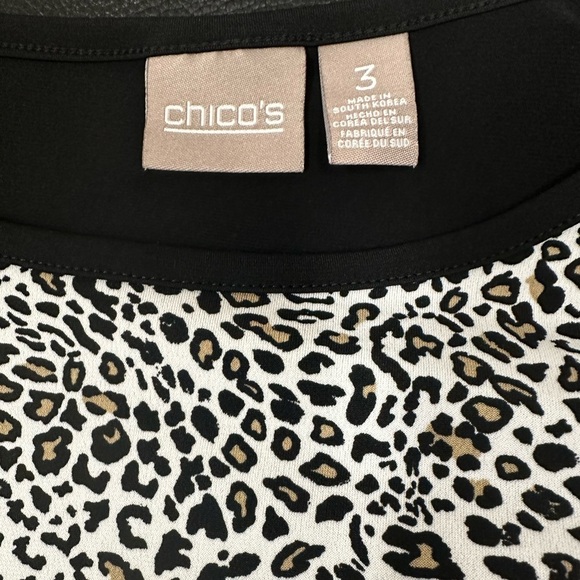 Chico's Black Women's Top SZ XL 3 animal print short sleeves banded waistband. - Picture 7 of 7